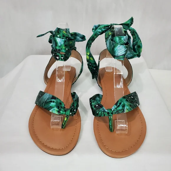 NWOB Thalia Sodi Womens Floral Joleyn Ribbon Tie Sandal Green Tropical Sz 7M - Picture 6 of 12
